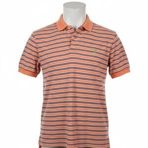 Vintage Polo Ralph Lauren Collar Shirt Peach Orange Blue Stripe Short Sleeve XL